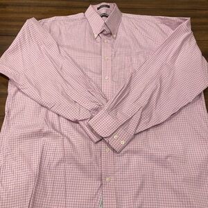 Pink Button Down Dress Shirt with blue pattern Men's